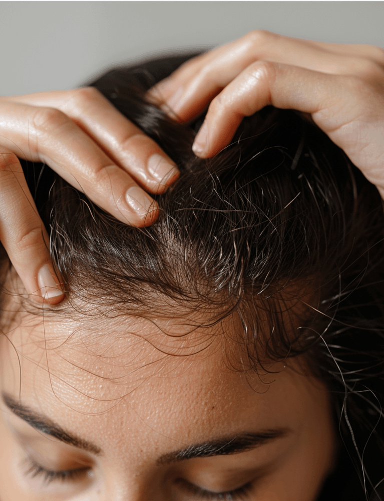 Dermatologist performing hair thinning treatment on a patient to improve hair density at a skin and hair clinic in Chennai.