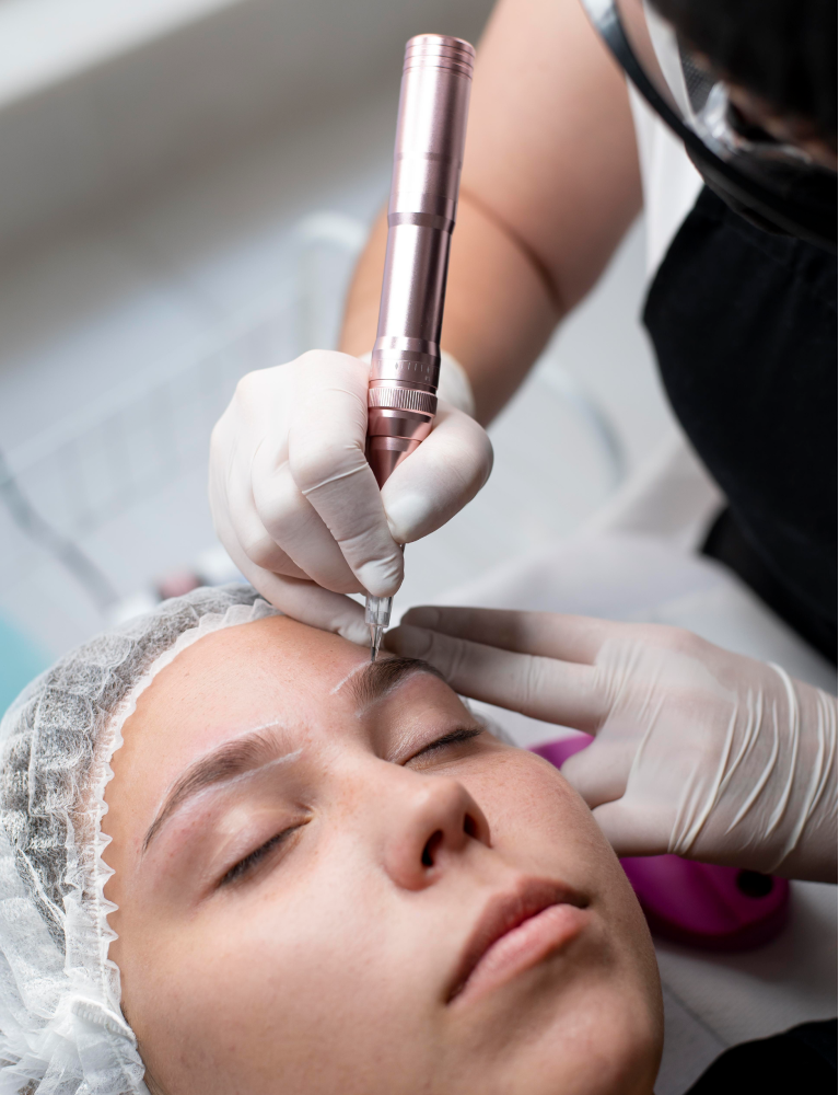 Dermatologist demonstrating the Microblading Treatment Process in Chennai to create natural-looking, fuller, and well-defined eyebrows with semi-permanent pigmentation.