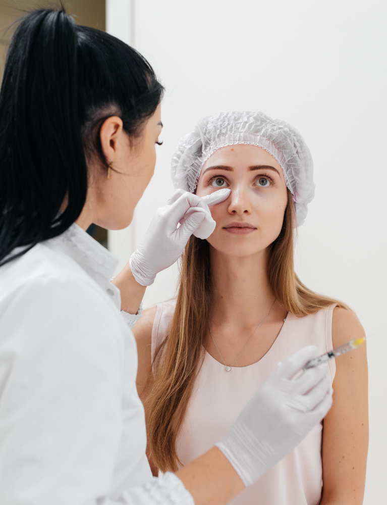 Dermatologist performing Under Eye Hollowness Treatment in Chennai to reduce sunken eyes, restore lost volume, and achieve a refreshed, youthful appearance.